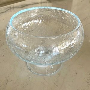 Large Pedestal Crackle Glass Bowl, Clear